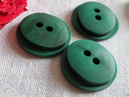 Trio gros boutons vintage  vert sapin mat fort relief 2,6 cm ref 5372