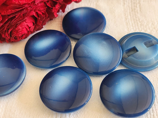 Lot 6 gros  boutons vintage bleu  camaieu à pied lisse  2,7 cm ref 891