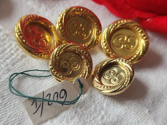 Lot 5 boutons vintage en métal doré 1,5 et 1,8 cm ref 1519