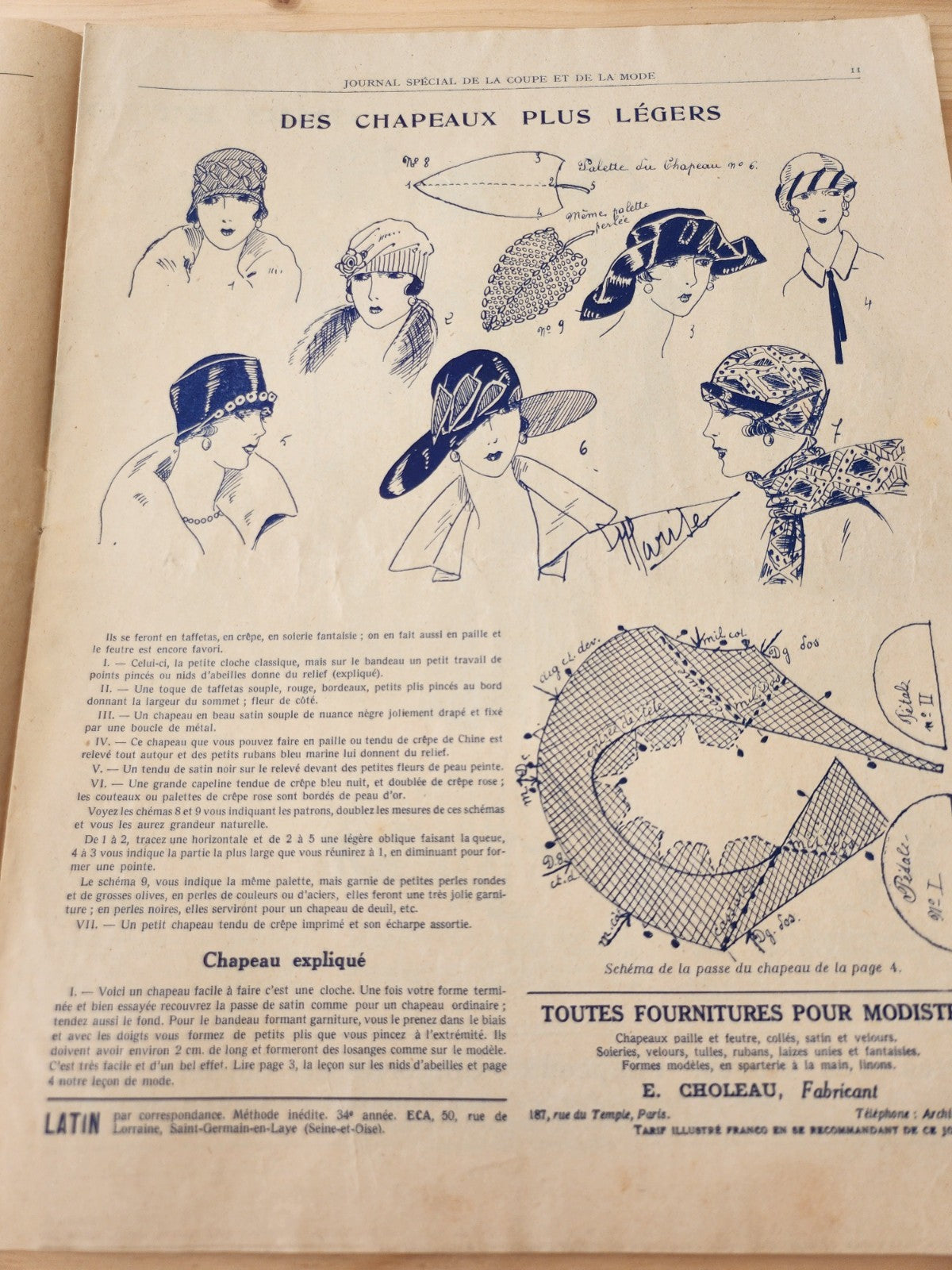 Journal de l'institut de coupe de paris année folle mode Fevrier 1926 patron