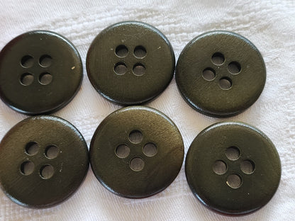 Lot 6 énormes boutons vintage en bois vert trés foncé 3,3 cm ref 2039
