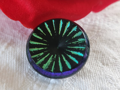 Bouton vintage en verre bleu noir pétrole  2,1 cm D17F