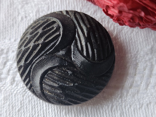 Gros bouton anciens en verre noir à pied métal art deco 2,7 cm ref 1990