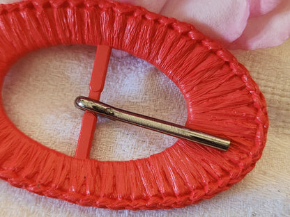 Boucle de ceinture vintage rose effet raphia 8 cm sur 4,6 cm ME1-34