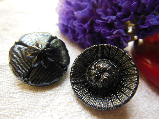 Duo boutons vintage en verre gris effet hematite motif diamètre:1,7 cm D2K