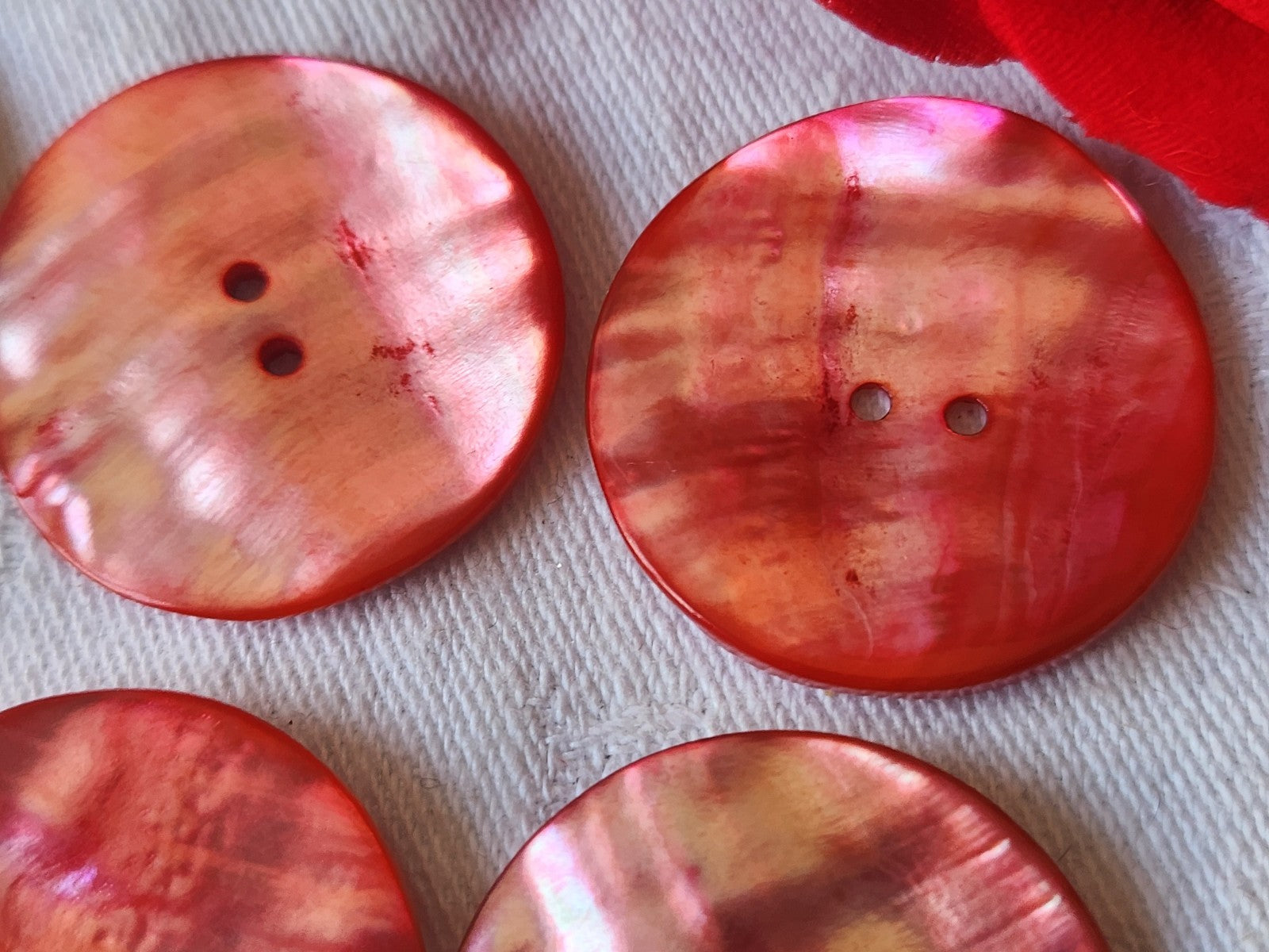 Lot 6 énormes boutons vintage en nacre rose 3,1 cm XXL ref 614