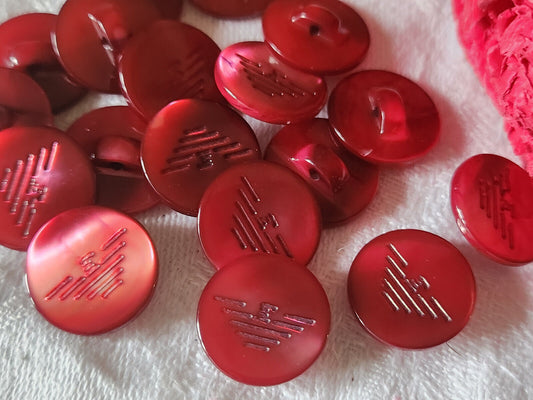 Lot 6 boutons vintage en nacre rouge armani empario  pied 1,5 cm ref 4835