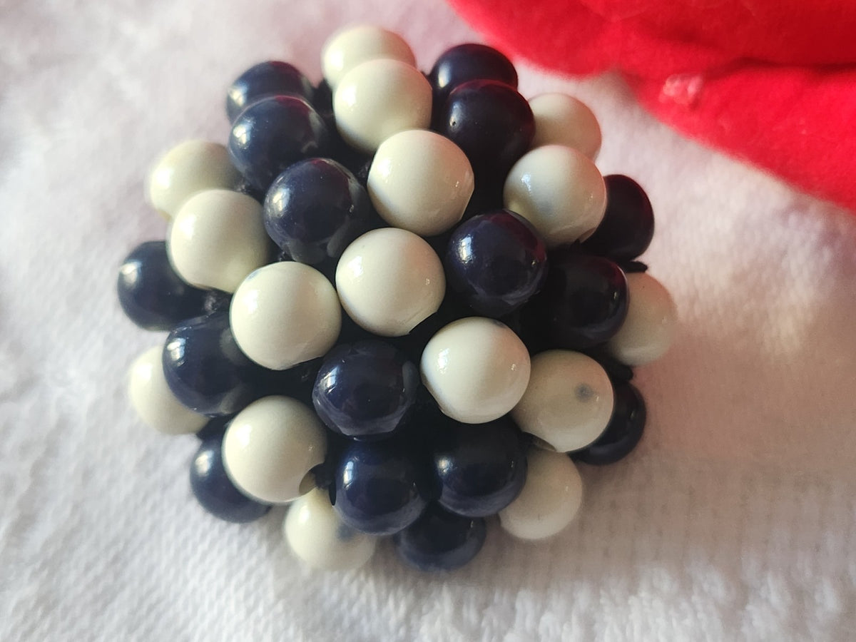 Collection gros bouton vintage perlé bleu blanc kitch tissu 3,2 cm D19G