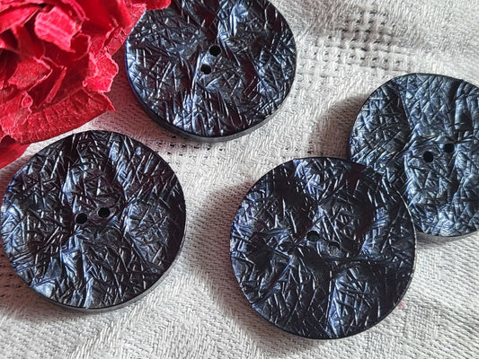Lot 4 boutons vintage bleu métallisé texturé diamètre  2,6 cm ref 4958