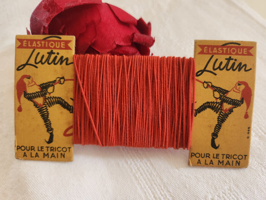 Collection mercerie ancienne carte fil lutin elastqiue rouge T3