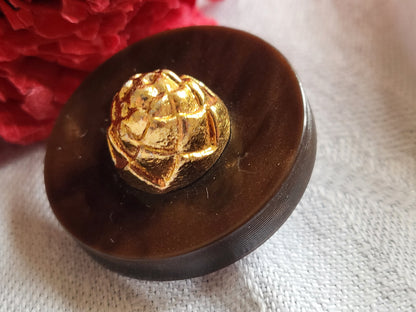 Gros bouton ancien cœur doré collection marron pied 3 cm 30 mm D17l