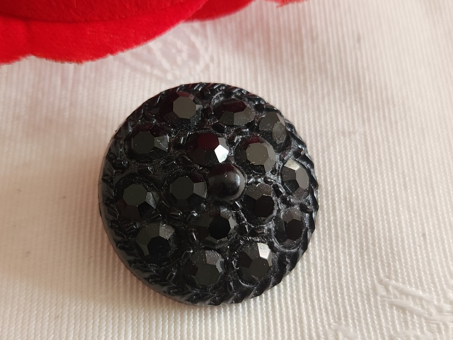 Bouton acrylique noir avec strass en verre pied 2,2 cm ou 22 mm G19D