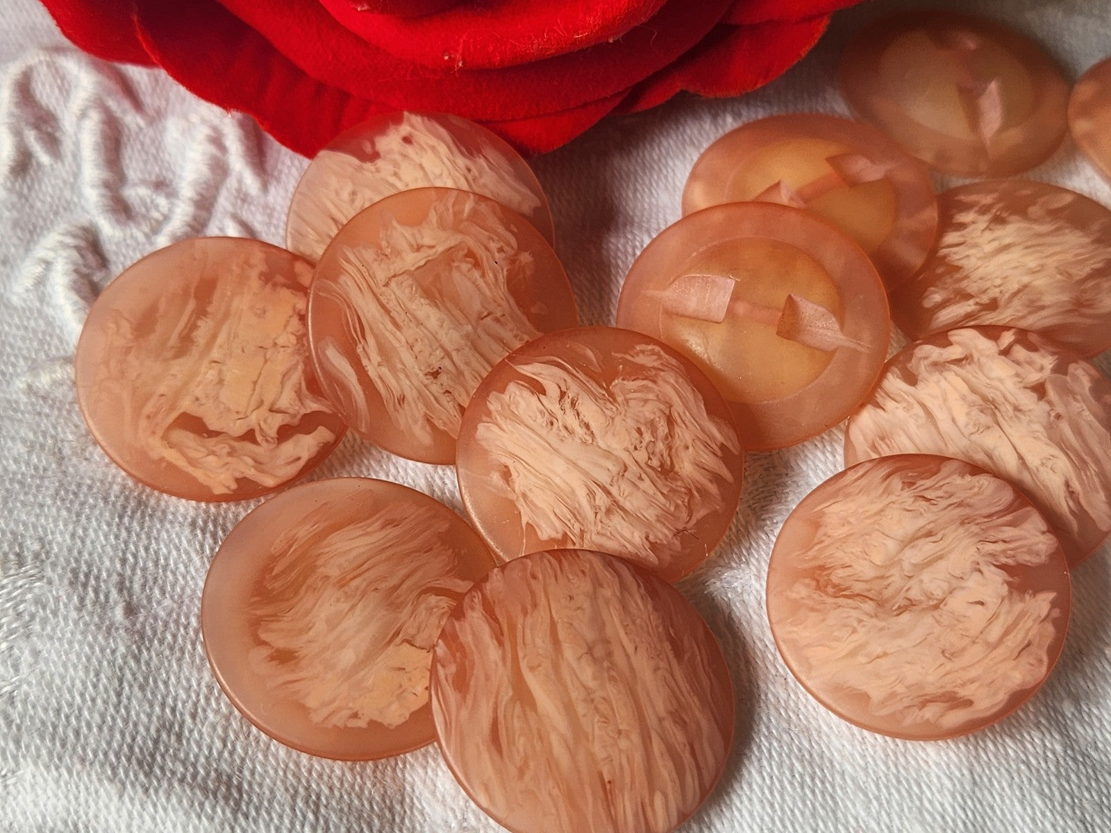 Lot 6 boutons vintage à pied mat rose lisse 2,3 cm ref 1963