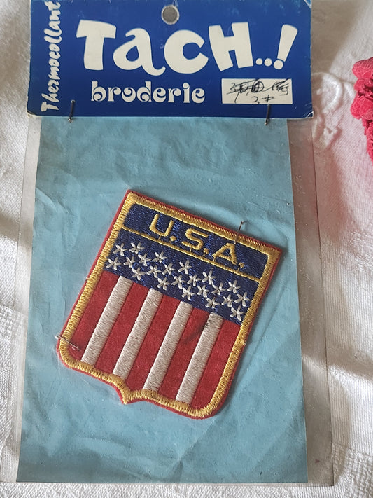 Ancien patch vintage thermocollant "USA" broderie customisation T14