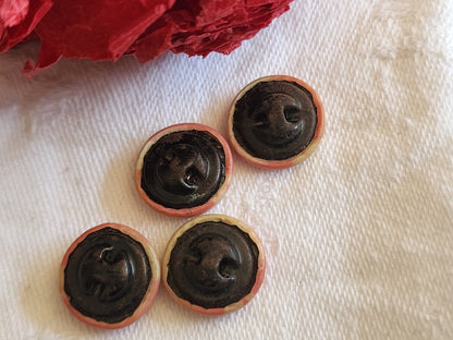 Lot 4 boutons anciens en celluloid  art deco rose 1,4 cm pied ref 1643
