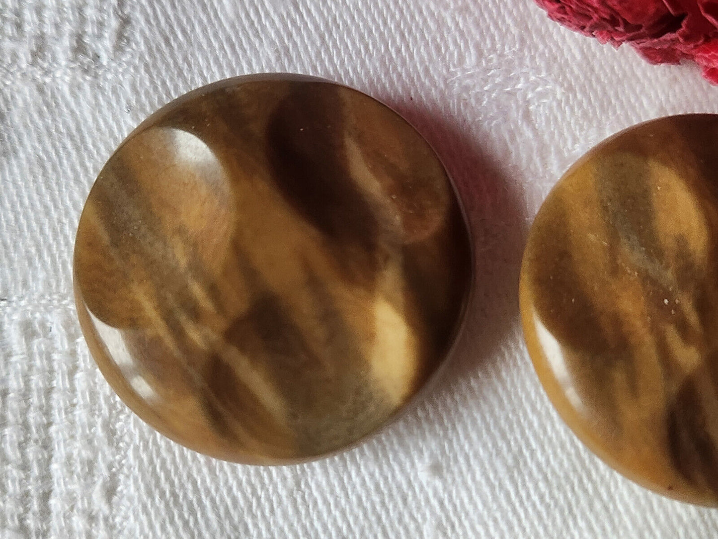 Duo gros  boutons anciens en corozo à pied marron 3,1 cm D19K
