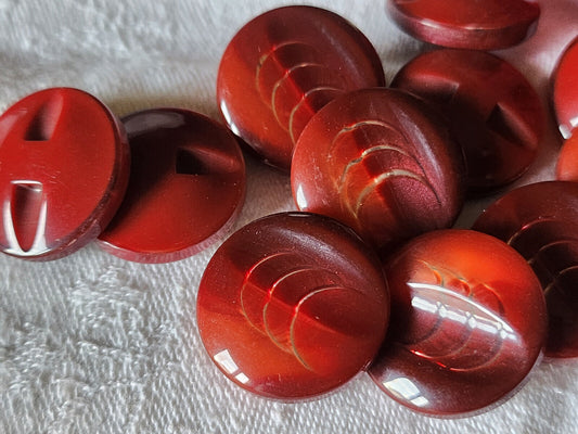Lot 6 boutons vintage rouge inclusion épais superbe  pied 2,2 cm ref 3361