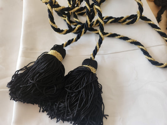 Embrase noir doré pompons élégant cordon T9