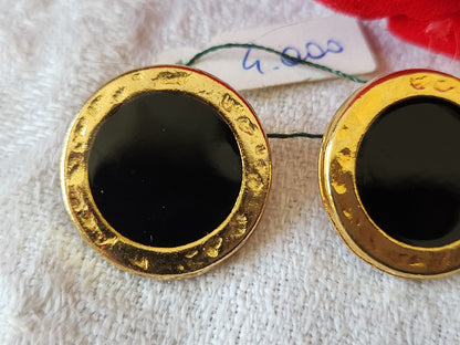 Duo boutons vintage en métal doré noir pied 2 cm G18C