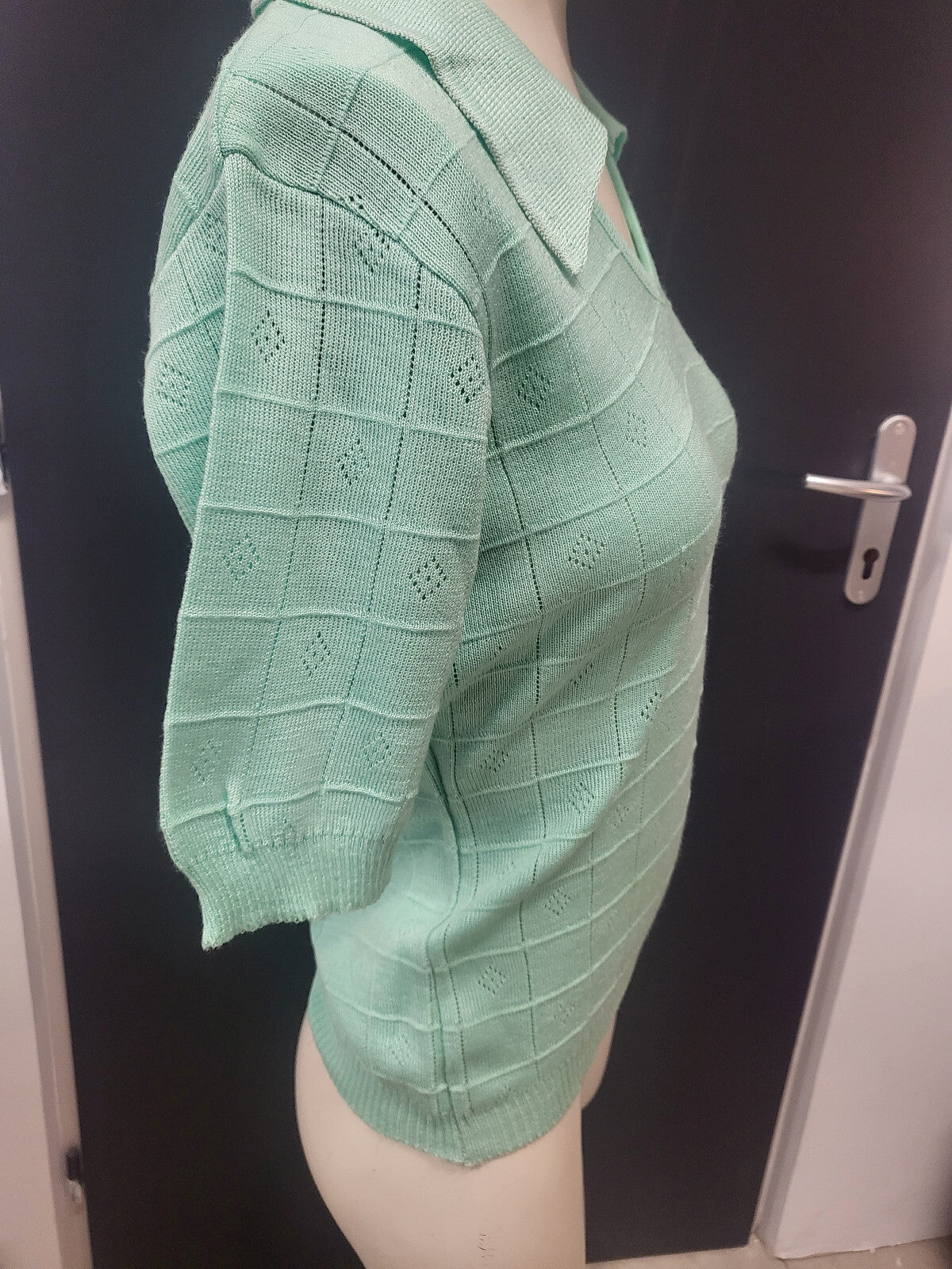 Pur vintage ancien tee shirt vert eau ajouré  petite taille 36/38 B6