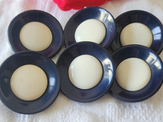 Collection lot 6 gros bouton bleu crème pied métal grand  3,3 cm ref 6132