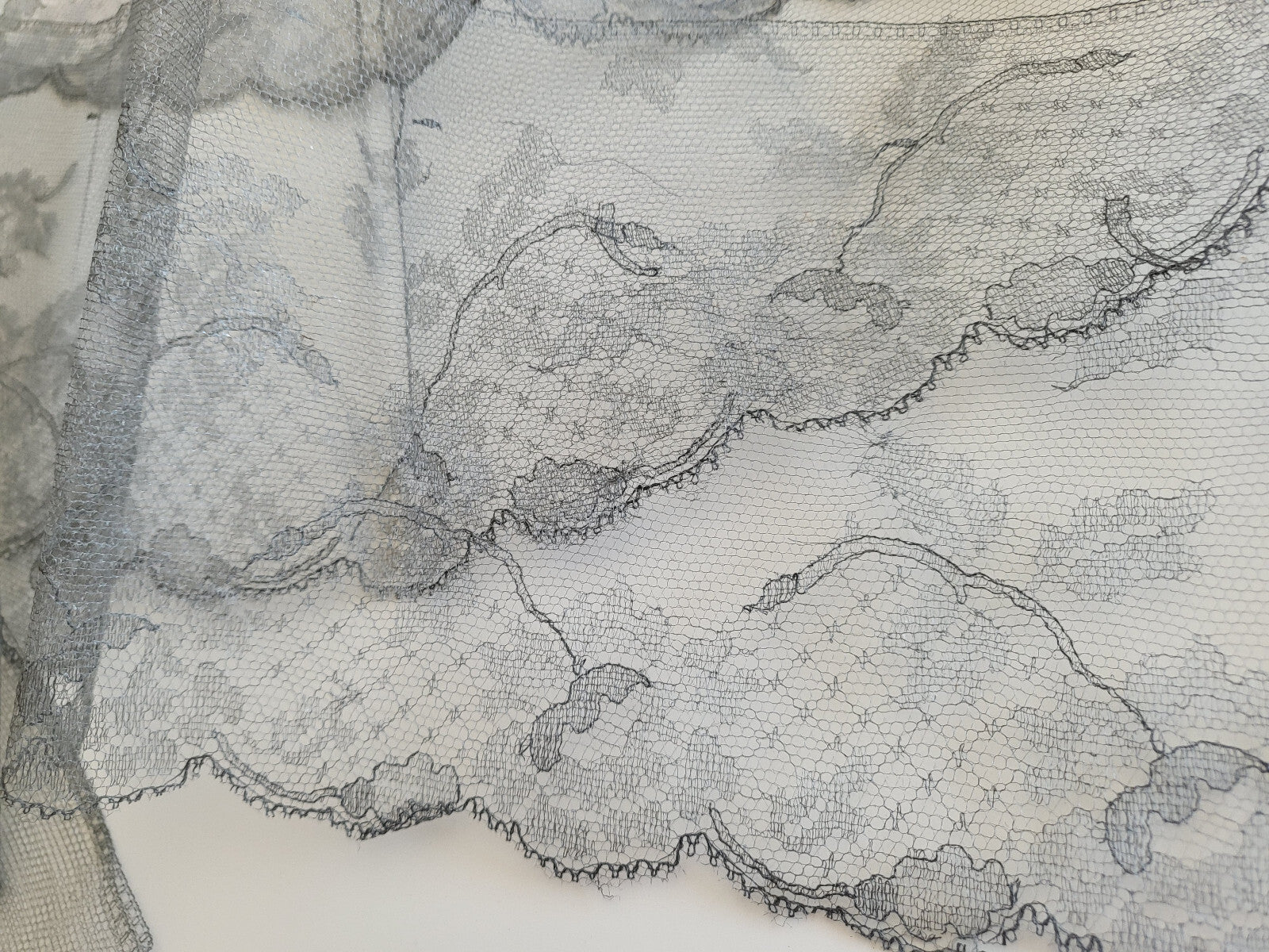 Rare large dentelle ancienne grise voilette  jupon modiste 4 mètres 70 B6 n°16