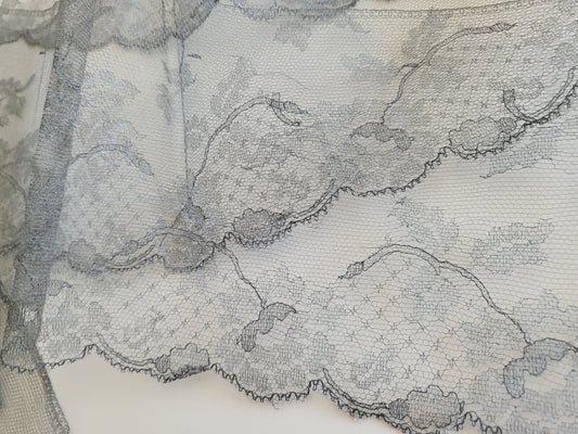 Rare large dentelle ancienne grise voilette  jupon modiste 4 mètres 70 B6 n°16
