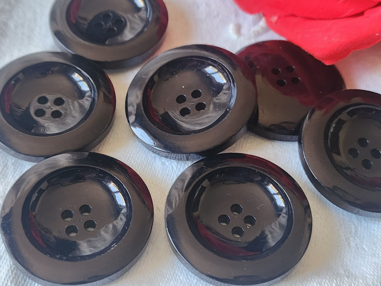 Lot 6 enormes boutons vintage noir épais à trous 3,3 cm manteau ref 2767