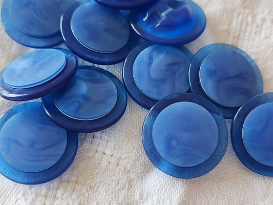 lot 6 boutons vintage bleu bord transparent pied 2,2 cm ref 5958