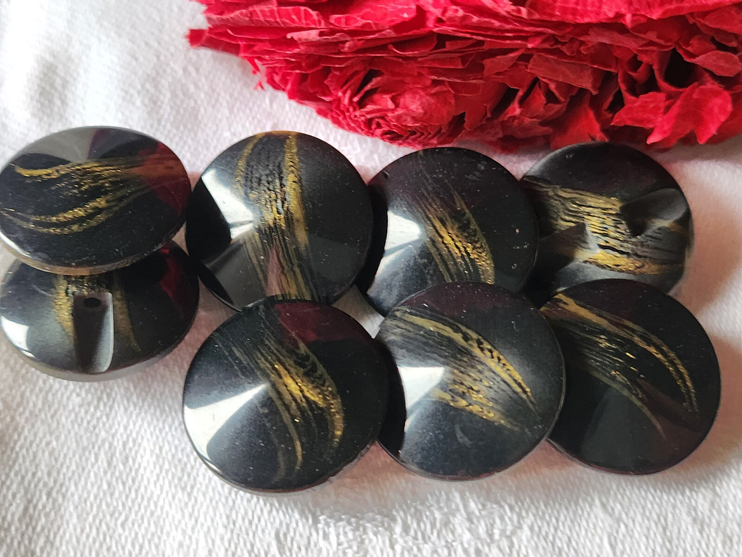 Lot 6 boutons vintage noir scintillant paillette  pied 2,2 cm ref 3360