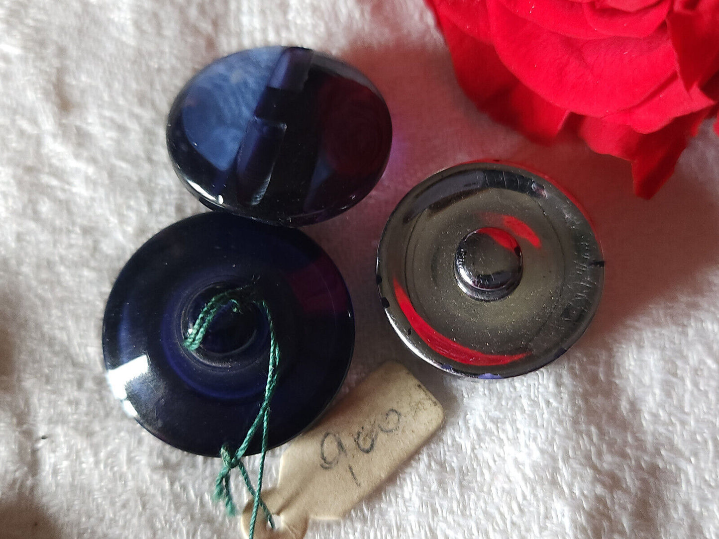 Trio boutons vintage bleu transparent pied jolis 2,2 et 2,4 cm ref 1089