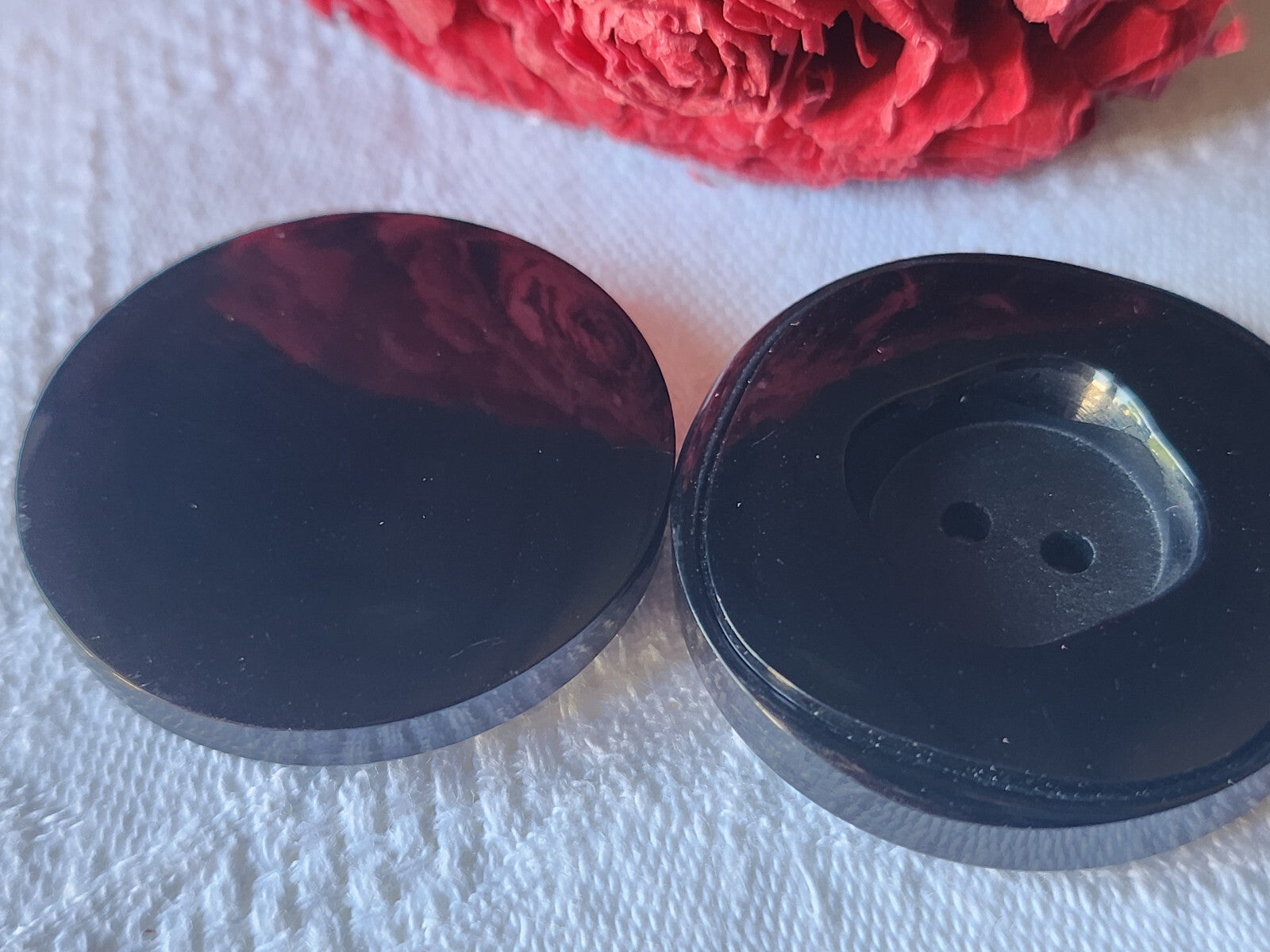 Duo superbes boutons vintage noir hyper lumineux  3, 4 et 3,5  cm ref 2897