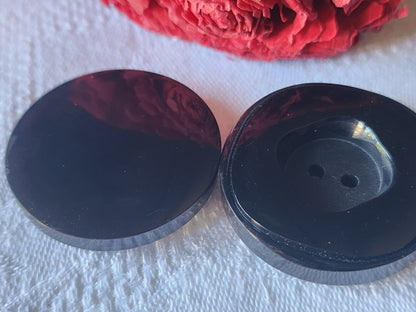 Duo superbes boutons vintage noir hyper lumineux  3, 4 et 3,5  cm ref 2897