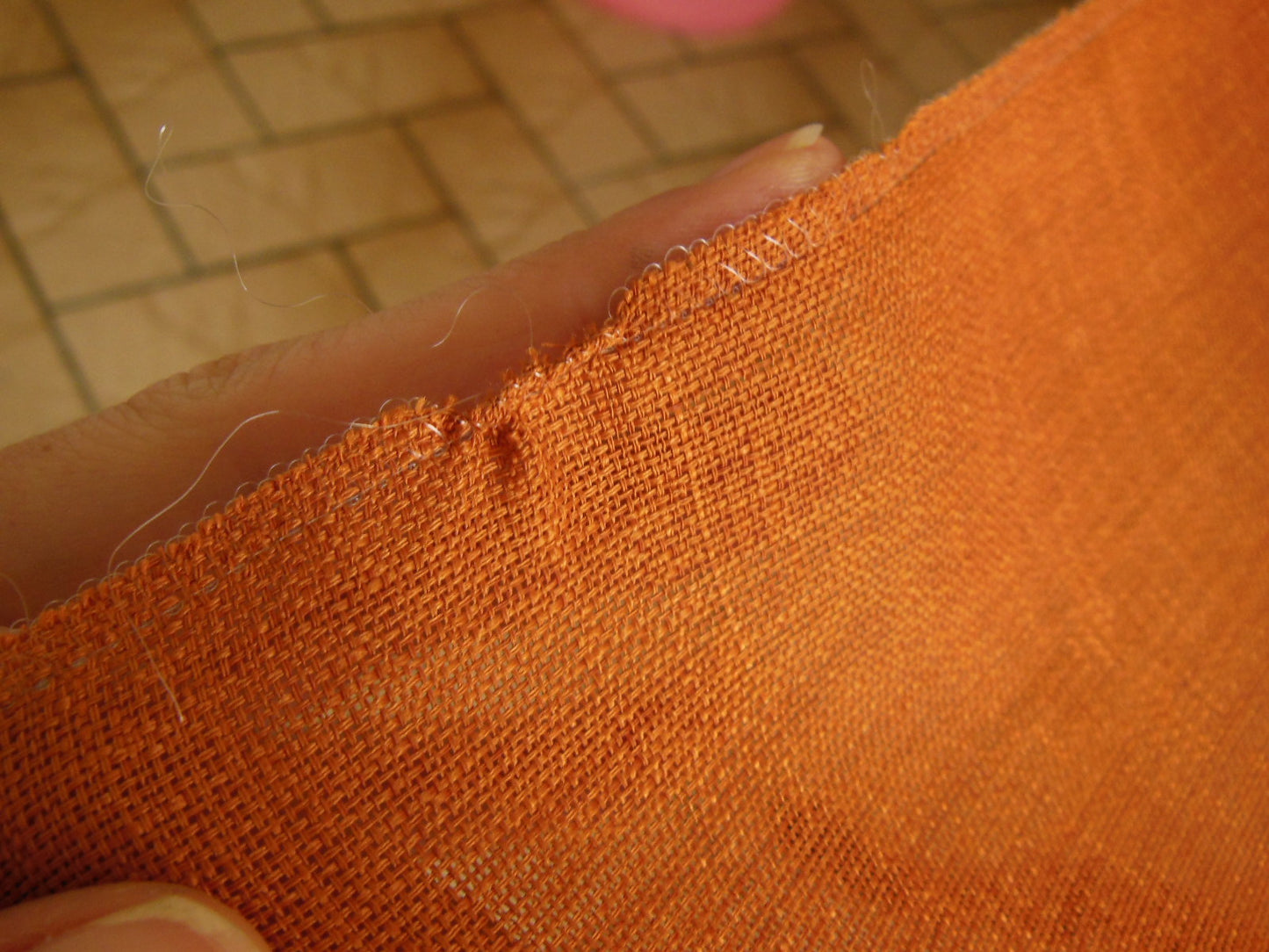 Coupon tissu trame apparente orange brulé rouille 1 m07  sur  87 cm