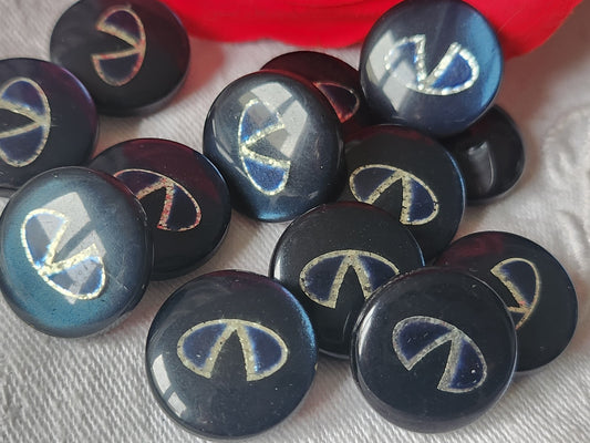 Lot 10 boutons vintage bleu inclusion argenté pied 1,9 cm ref 5177