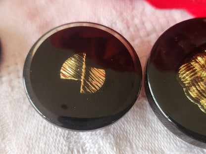 duo gros boutons vintage inclusion doré noir pied 2,7 et 3,2 cm G2R