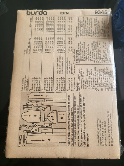 Patron année 80 robe Burda 9345  en Français anglais allemand 42 à 46 ancien