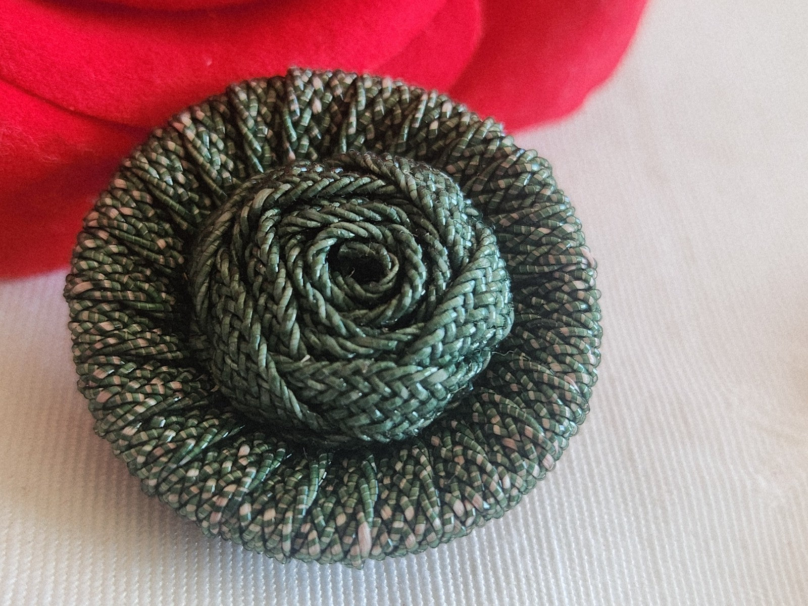 Collection gros  bouton vintage passementerie vert raphia 3 cm ou 30 mm G3T