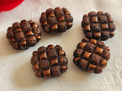 Lot 5 boutons vintage en résine carré marron pied 1,9 cm ou 19 mm ref 6350