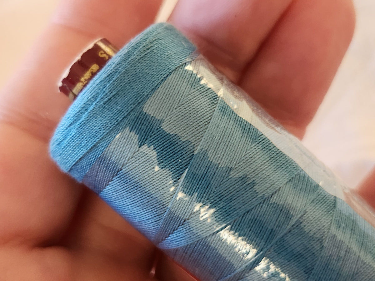 Grosse bobine fil ancien mercerie bleu W.F coton