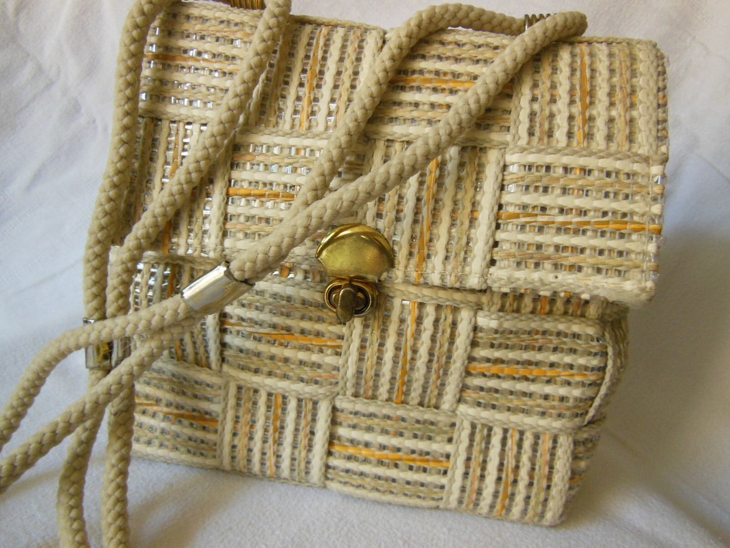 Ancien sac à main vintage Made in Italy été clair effet rafia bandoulière retro