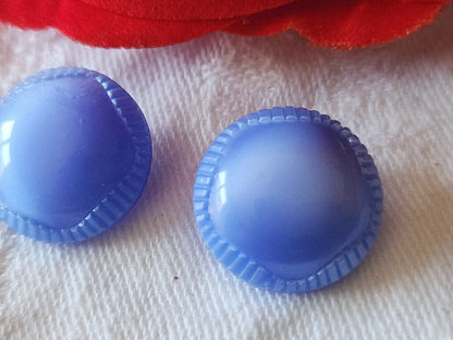 Duo boutons anciens en verre bleu collection  1,7 cm D4C