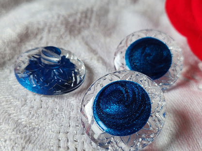 Trio boutons vintage à pied bleu épais 2,3 cm ref 238