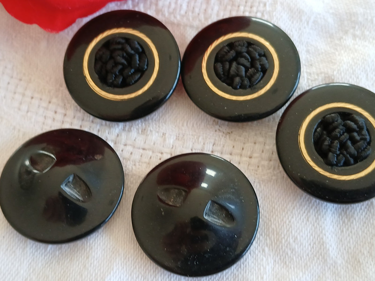 Lot 5 boutons anciens passementerie noir pied 2,7 cm ou 27 mm gros ref 6464