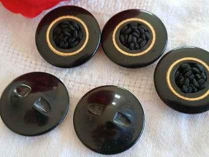 Lot 5 boutons anciens passementerie noir pied 2,7 cm ou 27 mm gros ref 6464