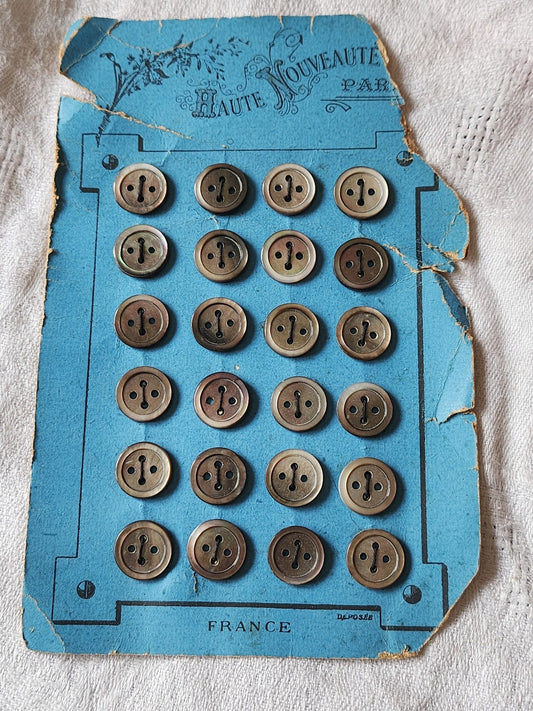 Plaque 24 boutons anciens en nacre gris 1,2 cm année 20/30 N°4
