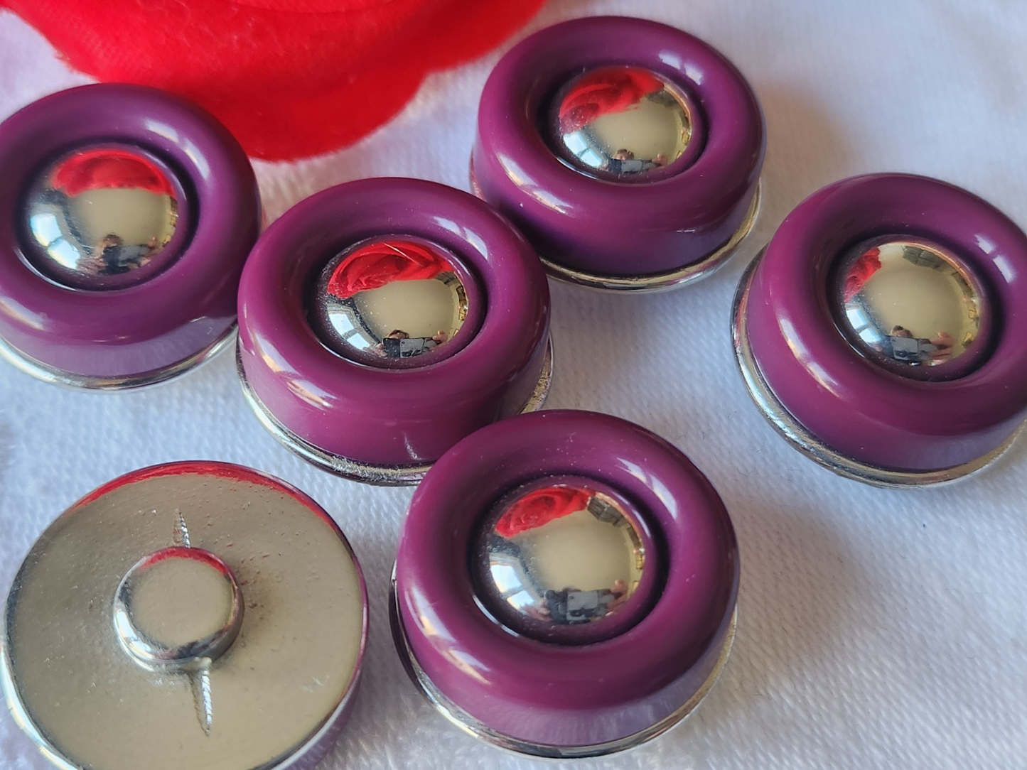 Lot 6 boutons vintage prune argenté 2,2 cm à pied ref 3902