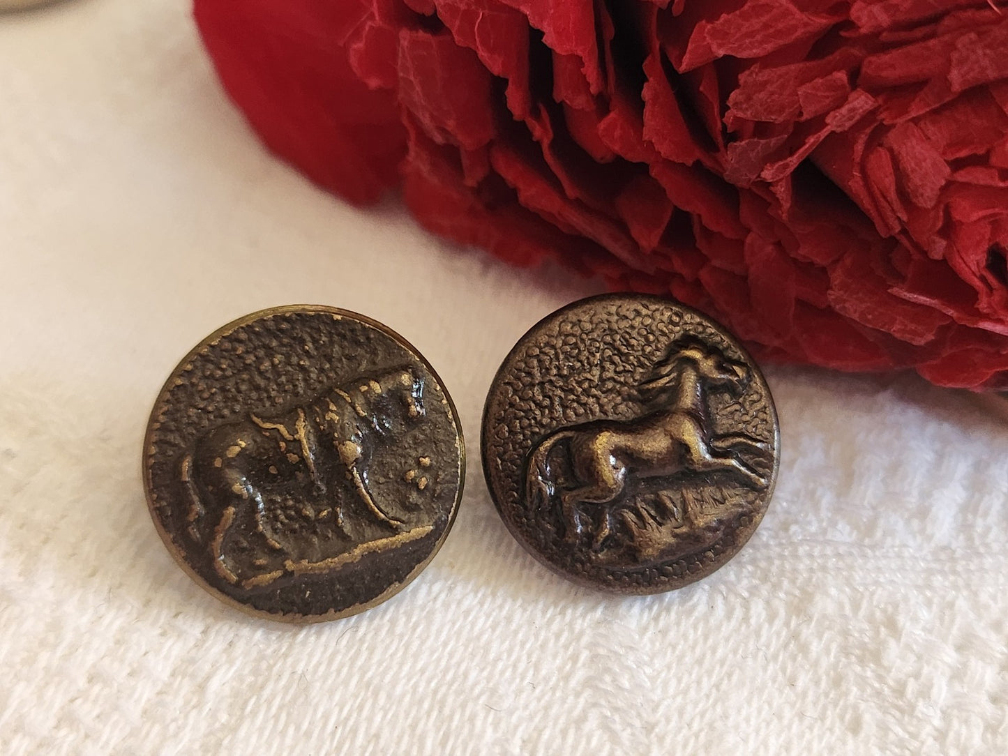 Duo boutons anciens en métal chasse collection  cheval 1,6 cm G19G