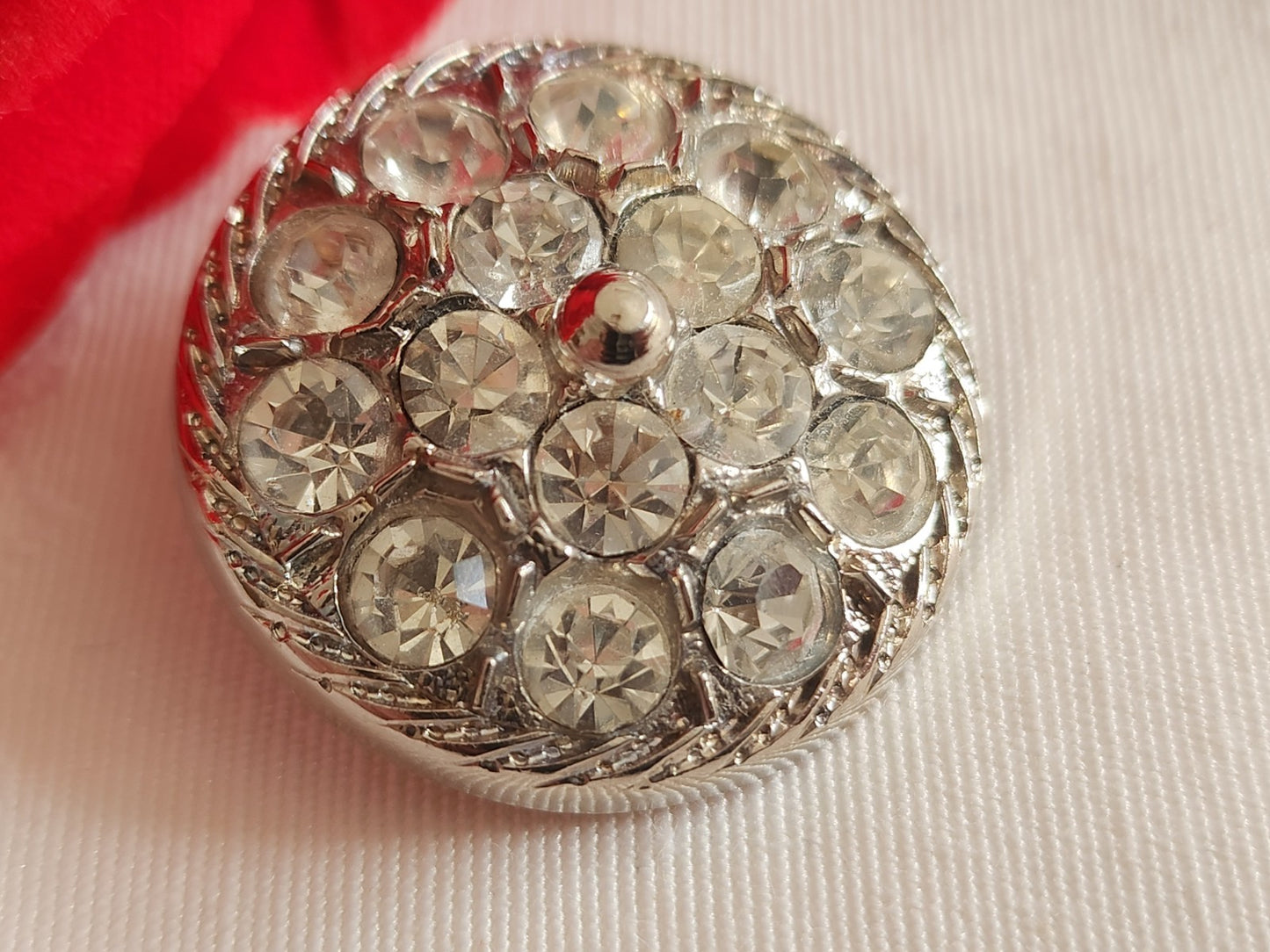 Gros bouton acrylique argenté avec strass en verre pied 2,8 cm ou 28 mm G7J