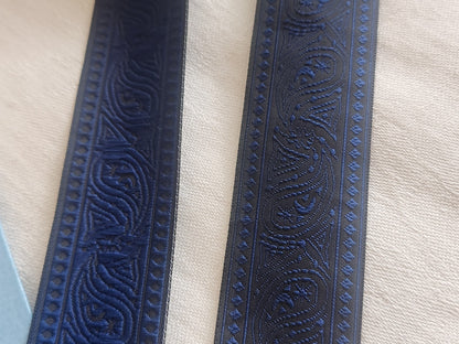 Large galon vintage bleu réversible 2 mètres sur 3 cm noir A5